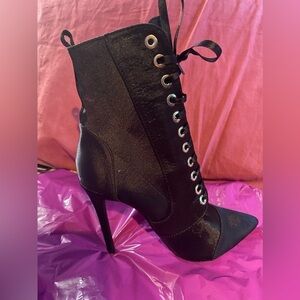 Lace Up and Zip Stiletto High Rise Ankle Boots